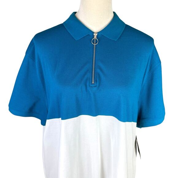 Nike NWT Women's Dri-Fit Teal White Colorblock Pique Knit Quarter Zip Golf Polo - Picture 5 of 13